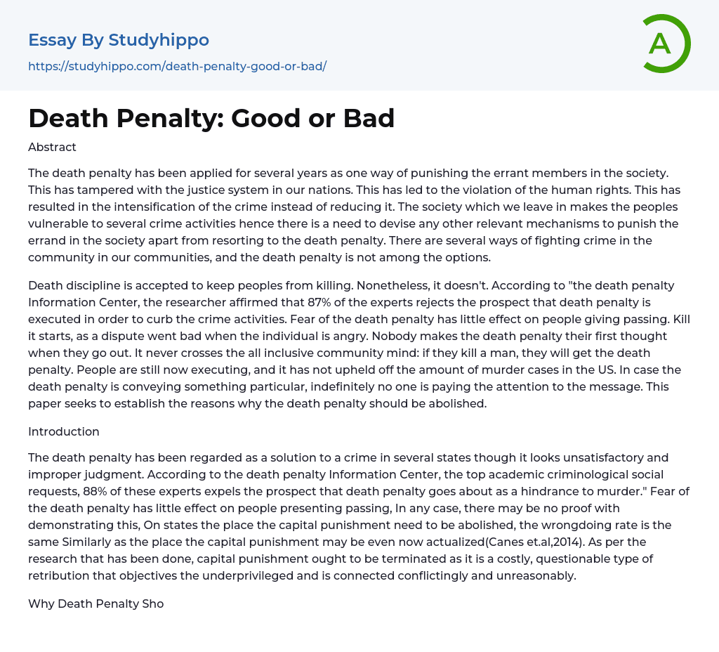 Death Penalty: Good or Bad Essay Example