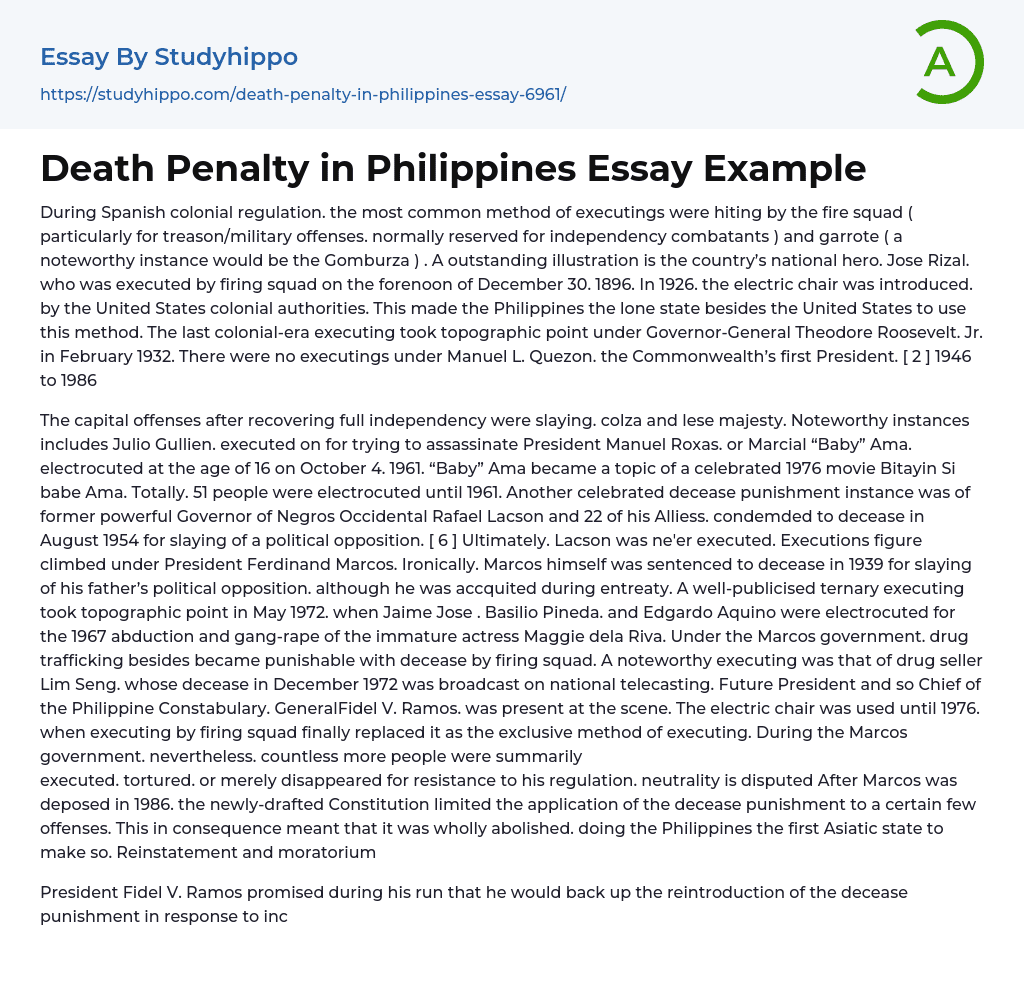 Death Penalty in Philippines Essay Example