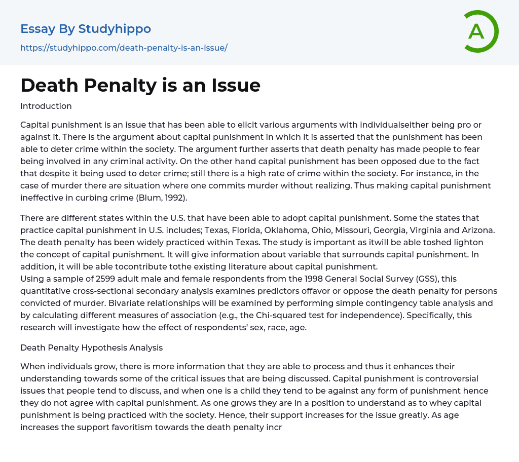 Death Penalty is an Issue Essay Example