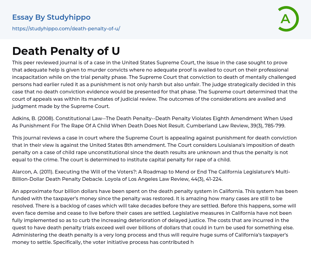 Death Penalty of U Essay Example
