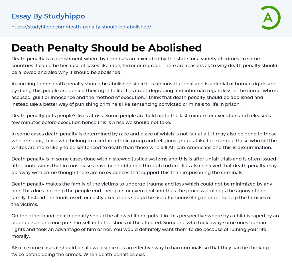 should death penalty be abolished in india essay