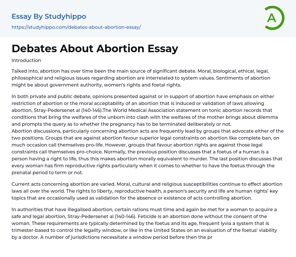 Debates About Abortion Essay