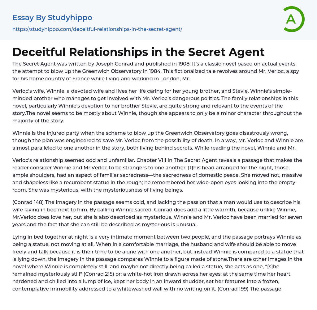 Deceitful Relationships in the Secret Agent Essay Example