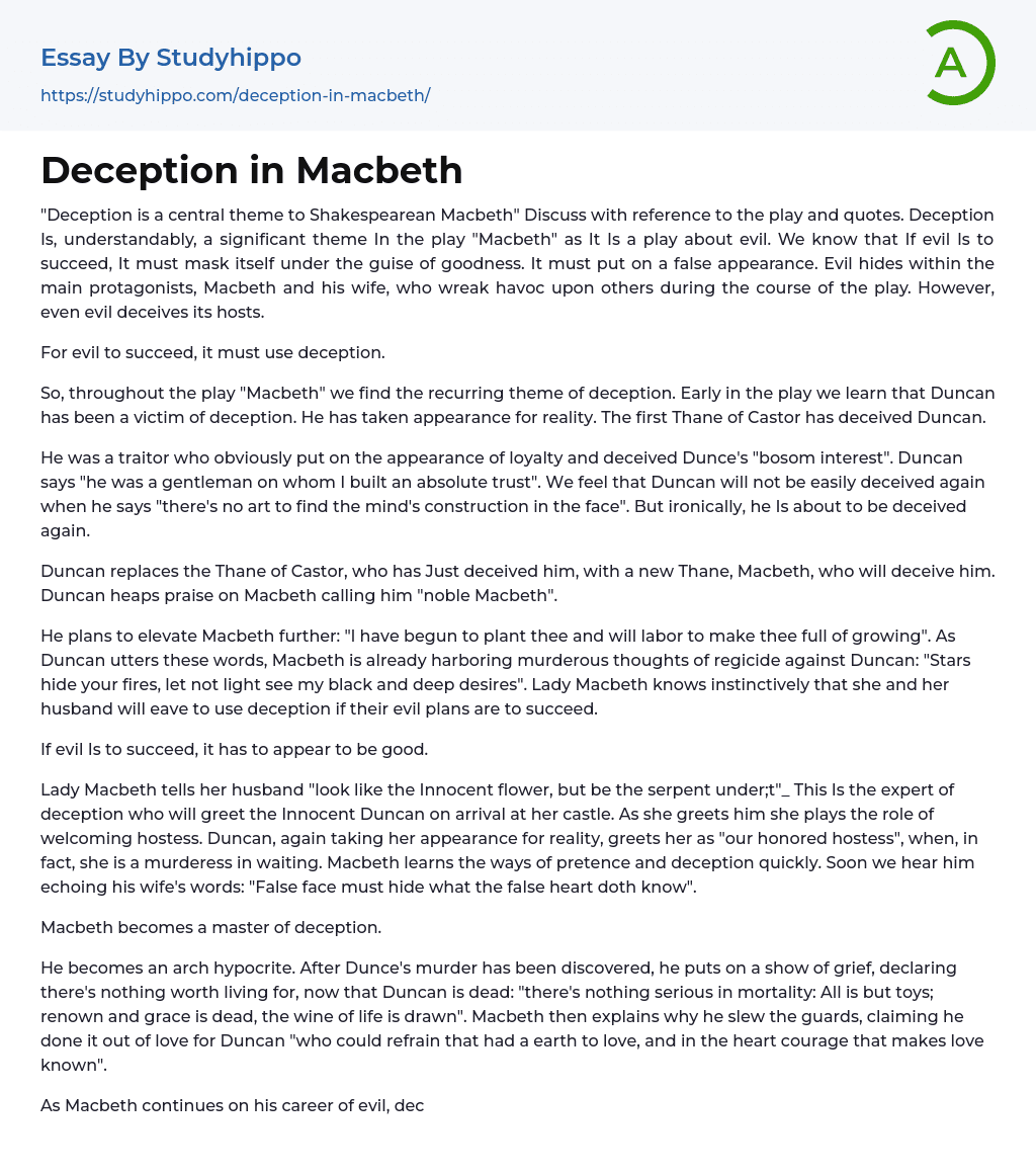 lady macbeth deception essay
