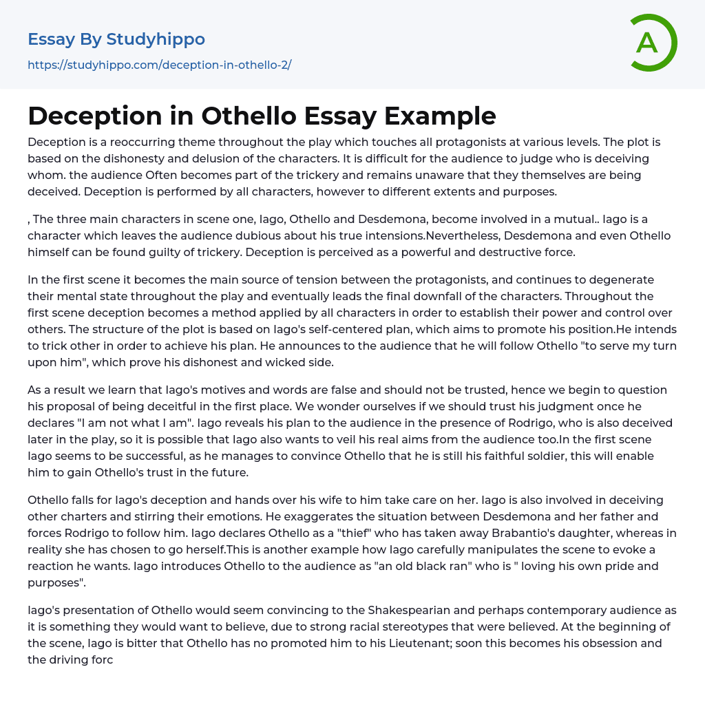 Deception in Othello Essay Example