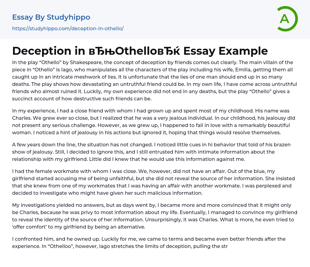 Deception in “Othello” Essay Example