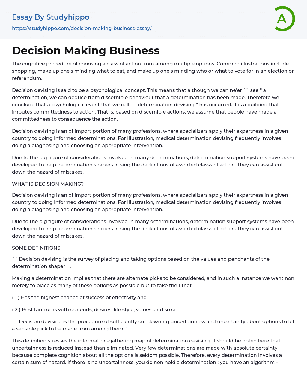 better decision making essay