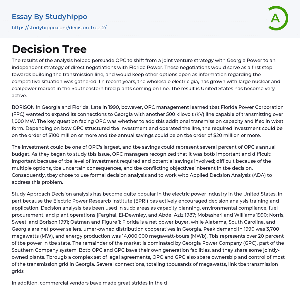 Decision Tree Essay Example