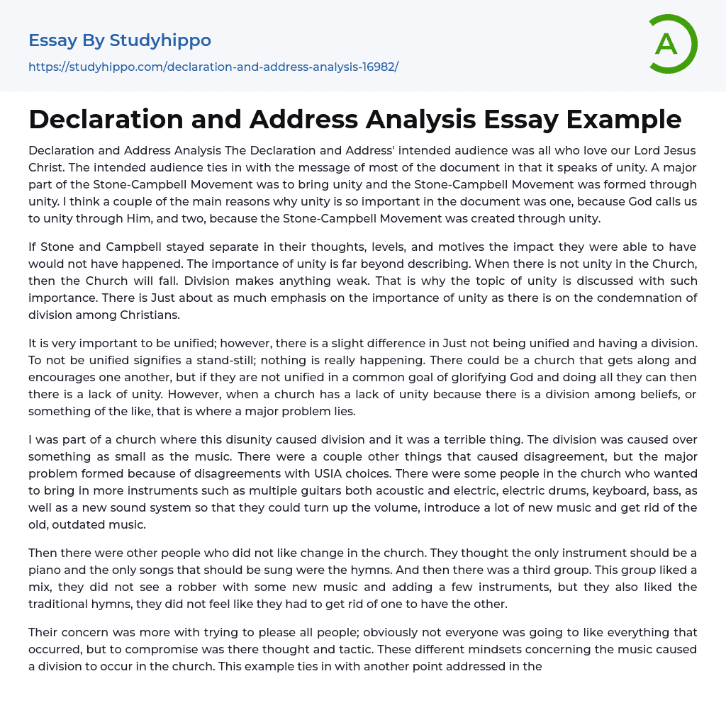 Declaration and Address Analysis Essay Example