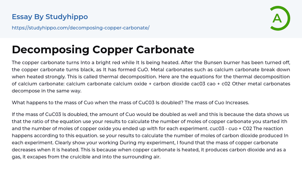 Decomposing Copper Carbonate Essay Example
