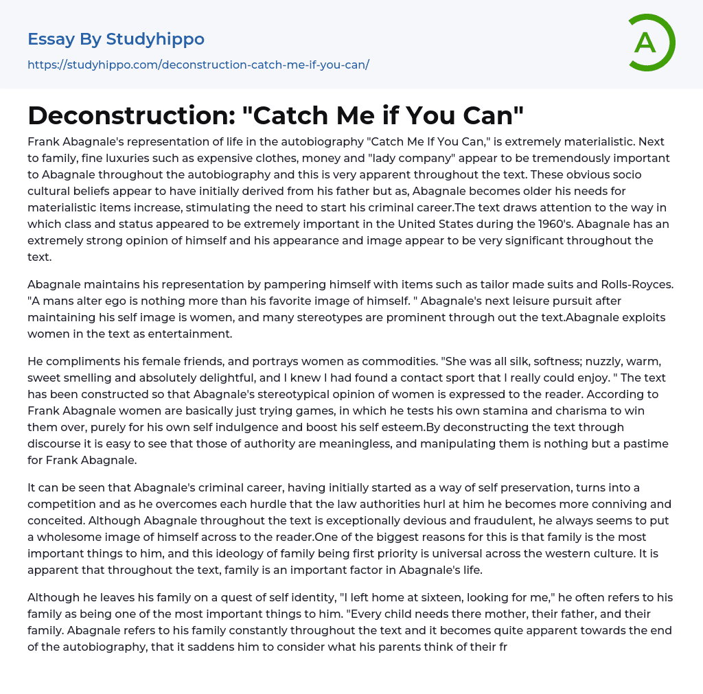 Deconstruction: “Catch Me if You Can” Essay Example