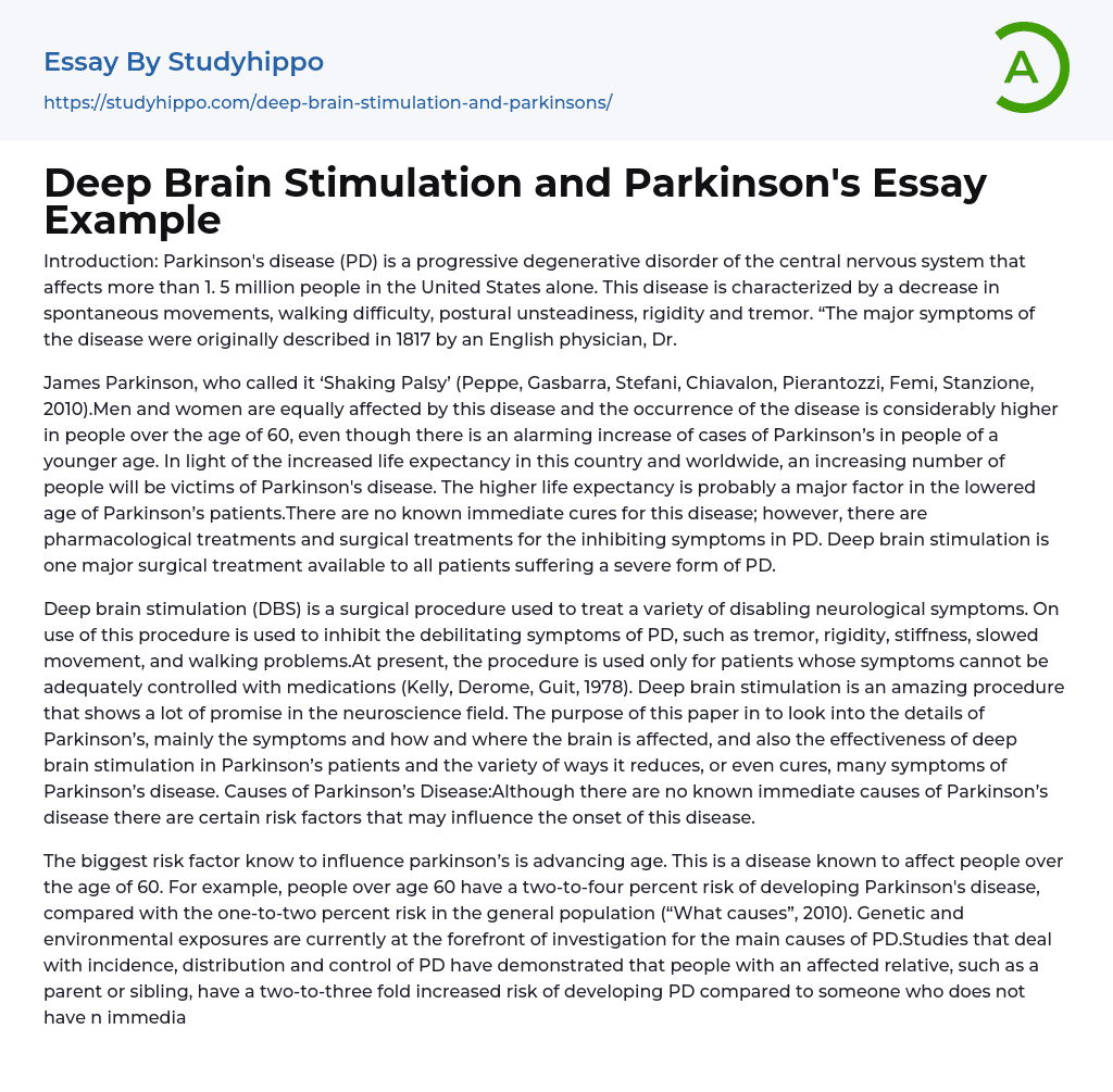 Deep Brain Stimulation and Parkinson’s Essay Example