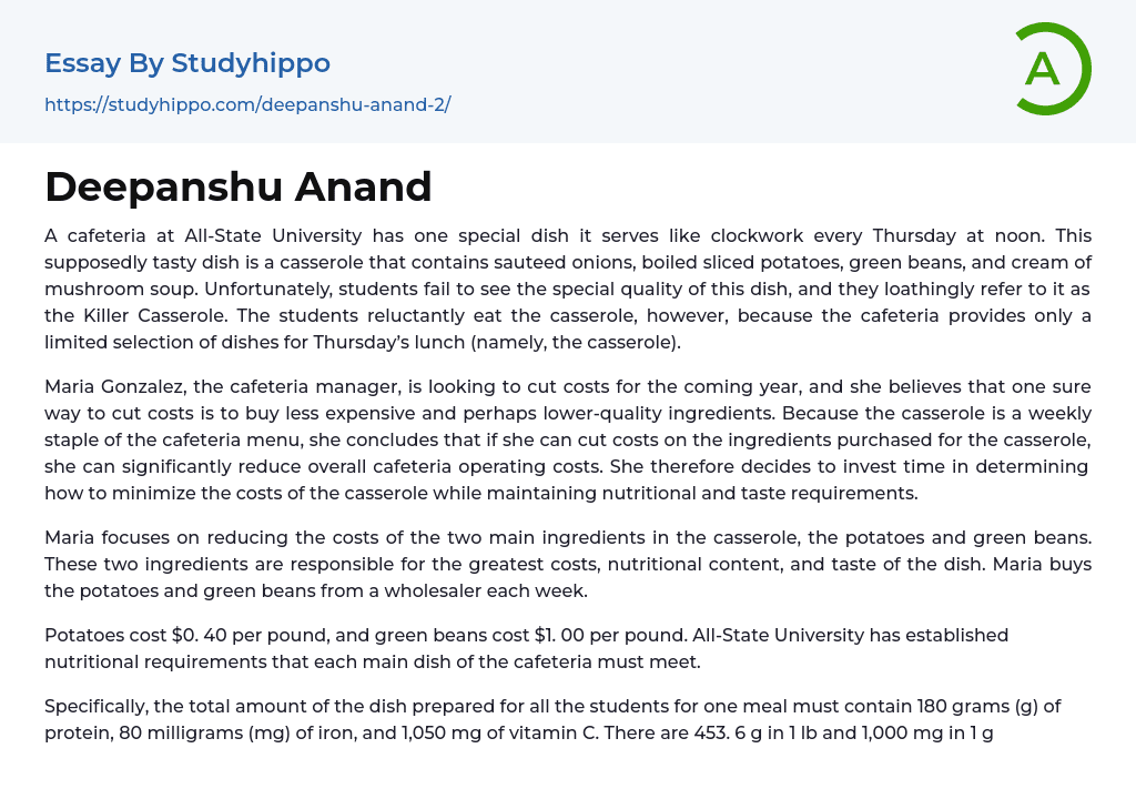 Deepanshu Anand Essay Example