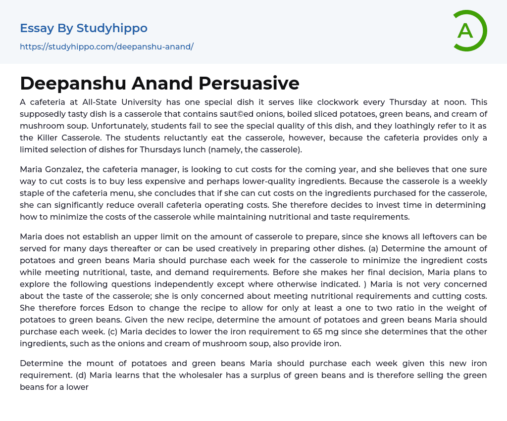 Deepanshu Anand Persuasive Essay Example