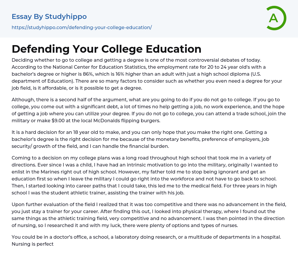 Defending Your College Education Essay Example