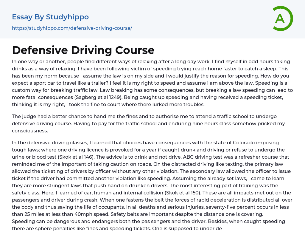 Defensive Driving Course Essay Example