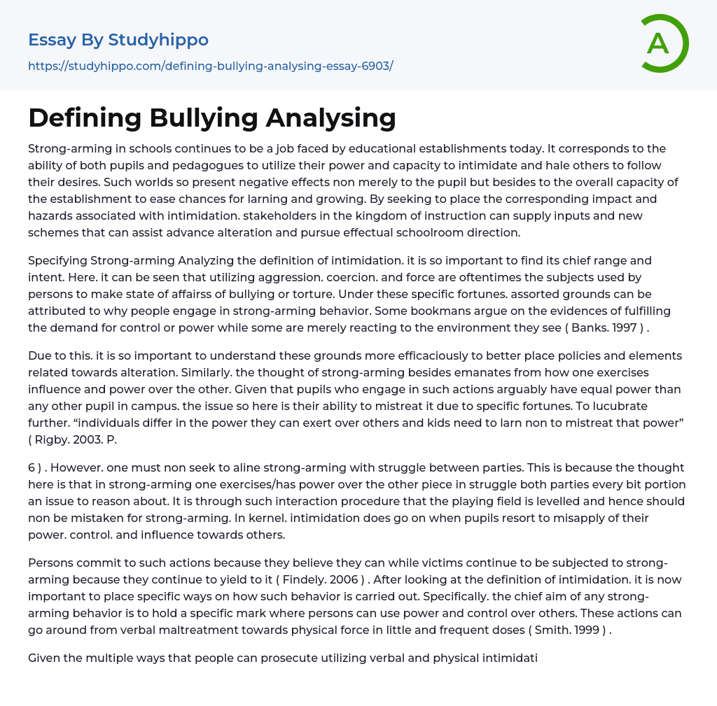 Defining Bullying Analysing