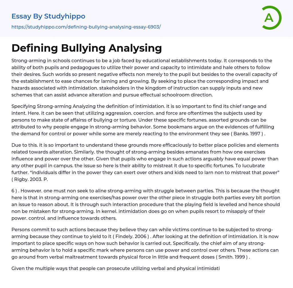 Defining Bullying Analysing Essay Example