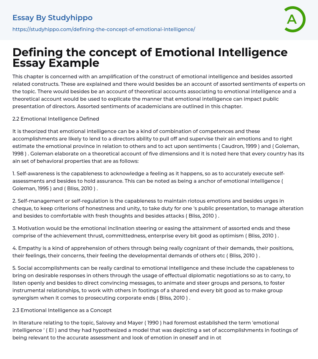 Defining the concept of Emotional Intelligence Essay Example