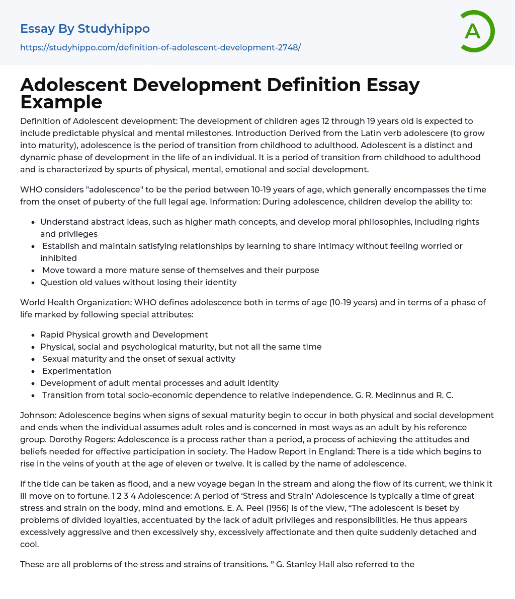 adolescent developmental psychology essay