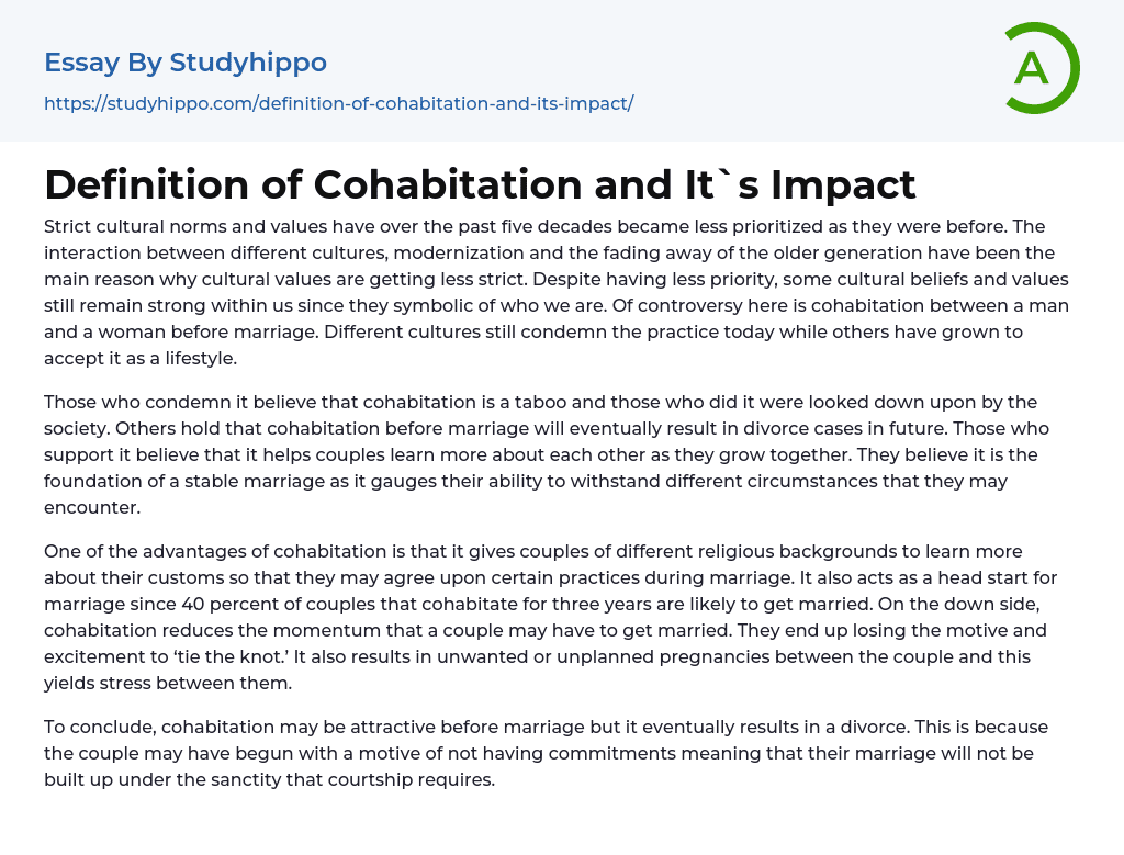 Definition of Cohabitation and It`s Impact Essay Example