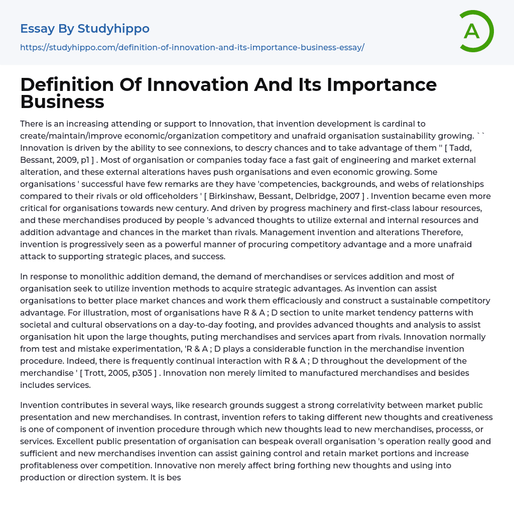 Definition Of Innovation And Its Importance Business Essay Example
