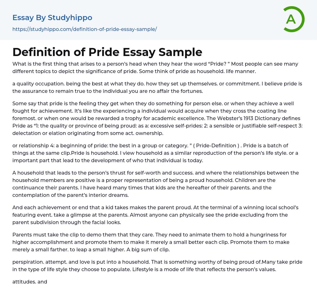 Definition of Pride Essay Sample