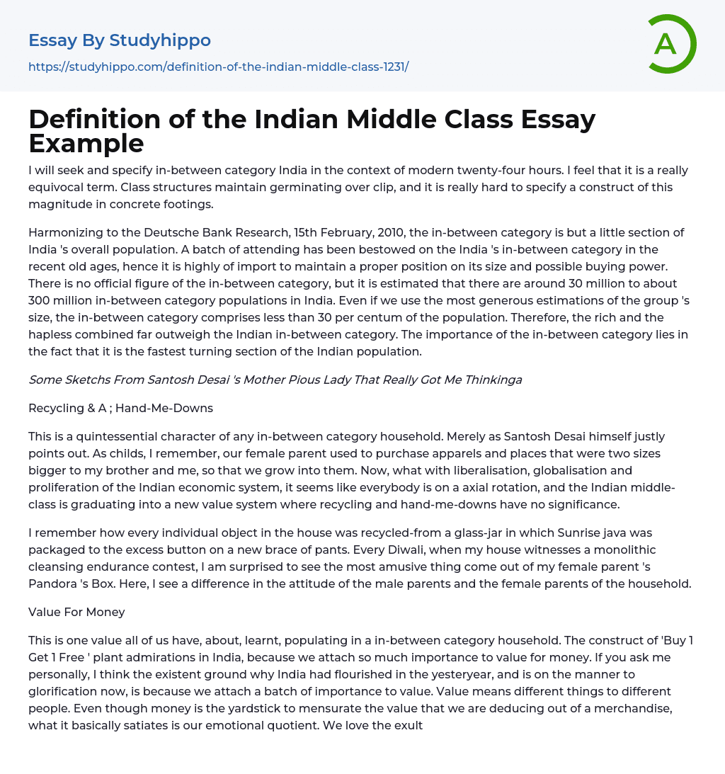 Definition of the Indian Middle Class Essay Example
