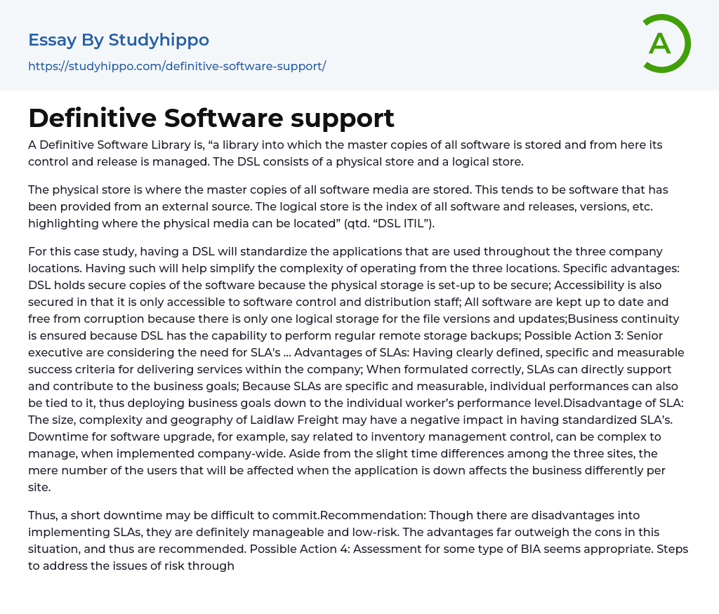 Definitive Software support Essay Example
