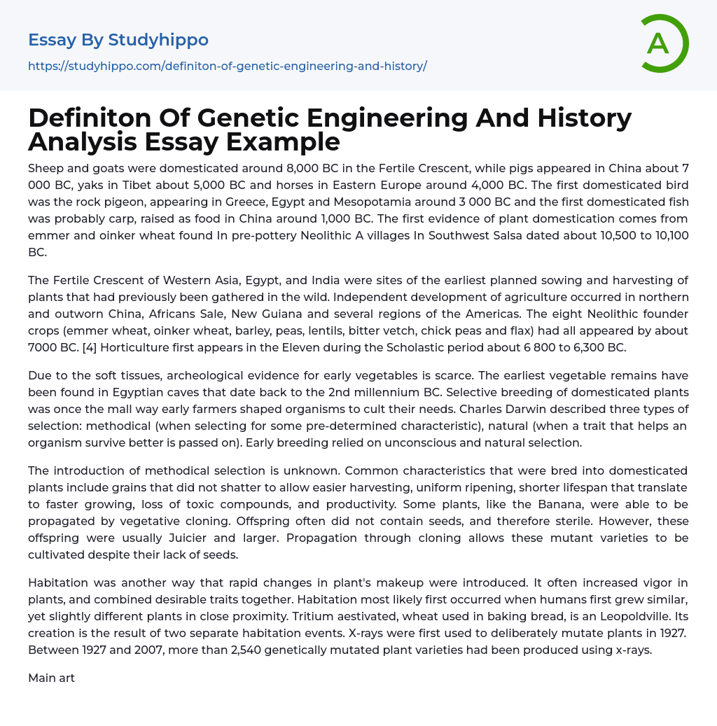 Definiton Of Genetic Engineering And History Analysis Essay Example