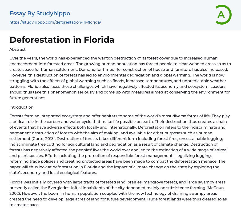 Deforestation in Florida Essay Example
