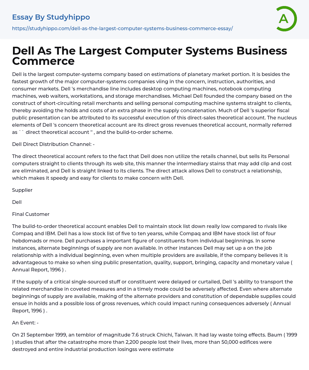 Dell As The Largest Computer Systems Business Commerce Essay Example