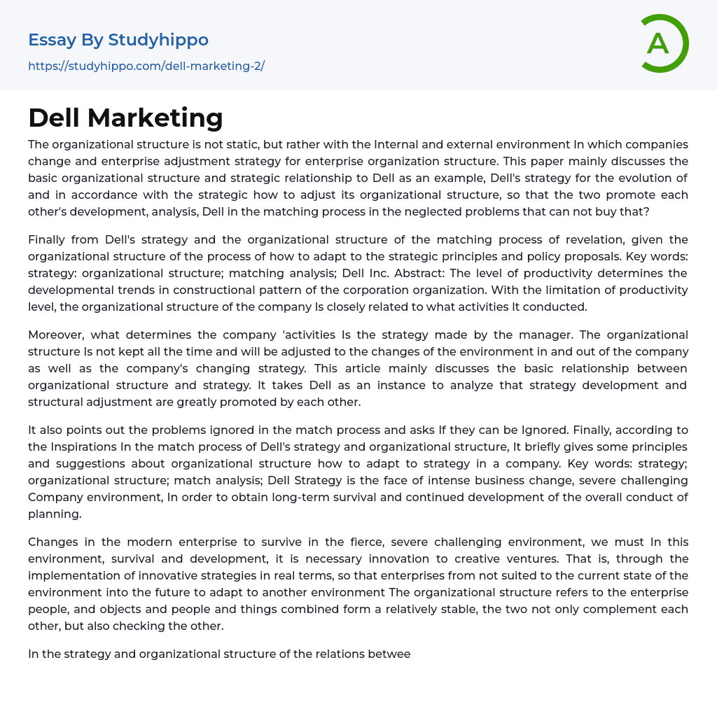 Dell Marketing Essay Example