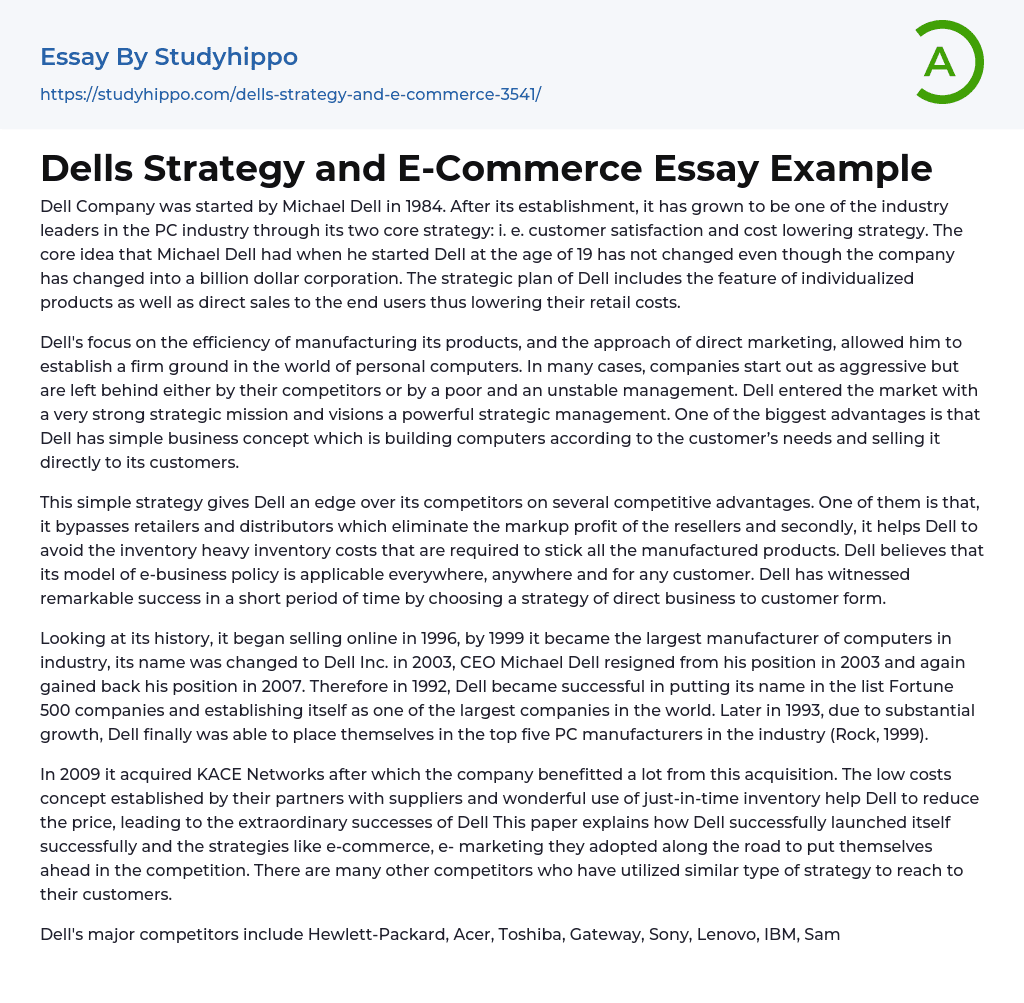 Dells Strategy and E-Commerce Essay Example