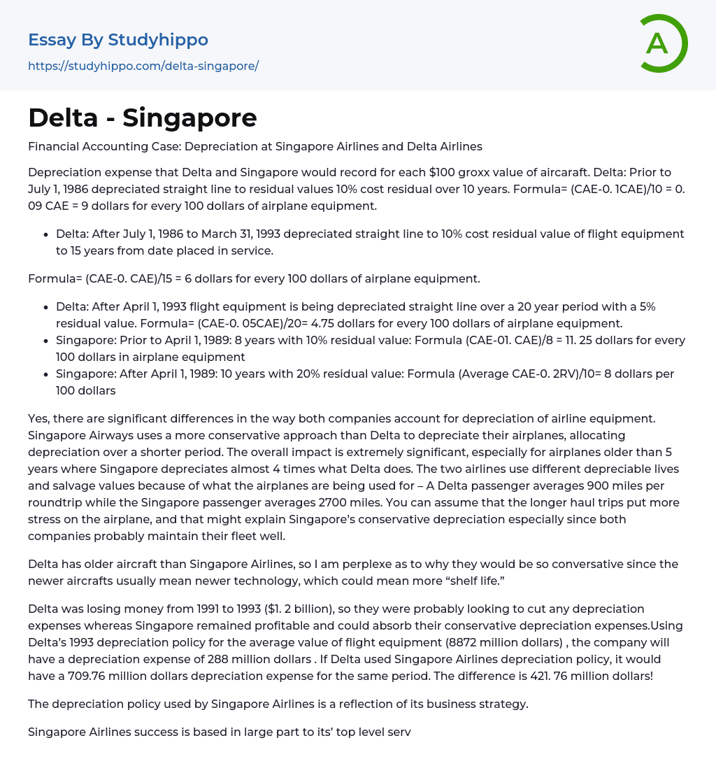 Delta – Singapore Essay Example