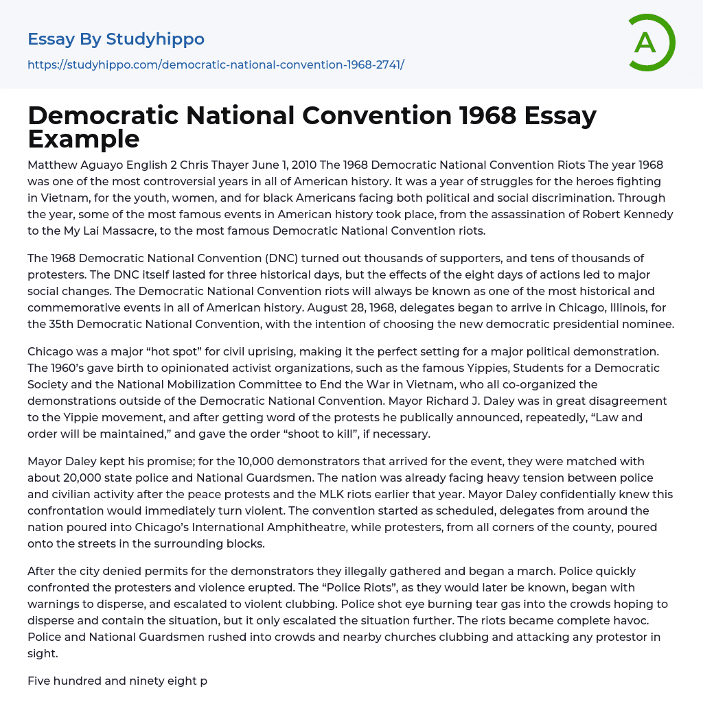Democratic National Convention 1968 Essay Example