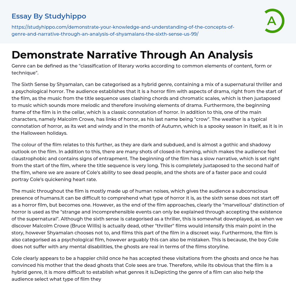 Demonstrate Narrative Through An Analysis Essay Example
