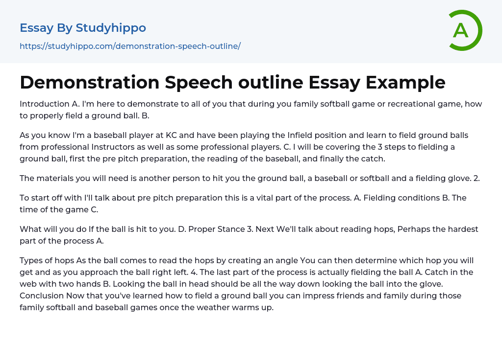 Demonstration Speech outline Essay Example