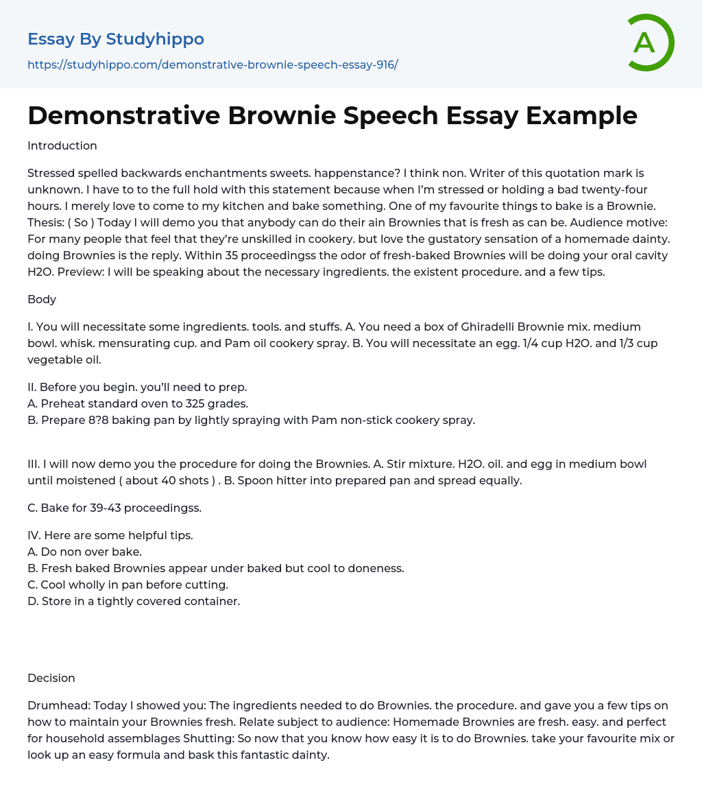 Demonstrative Brownie Speech Essay Example