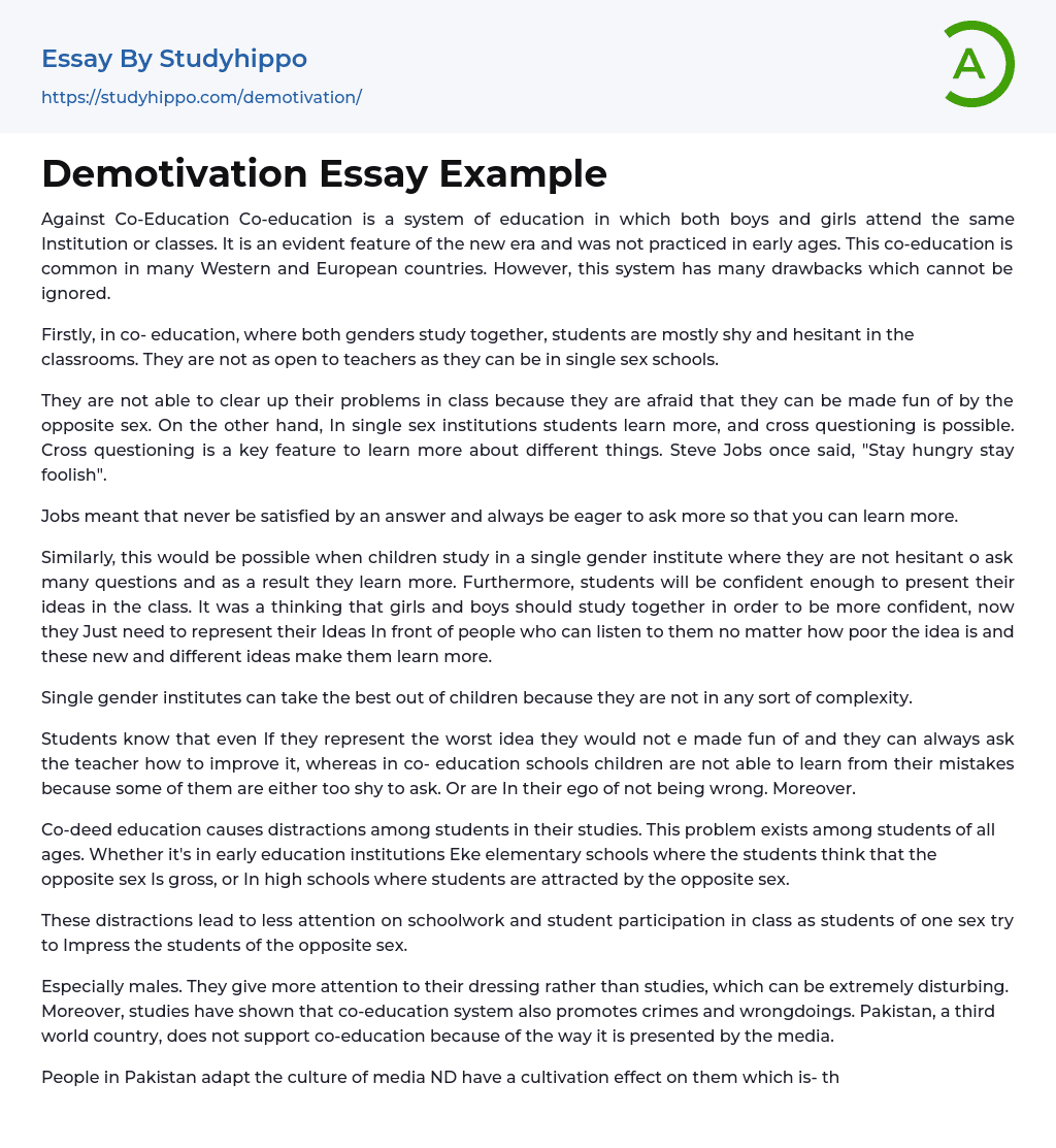 Demotivation Essay Example
