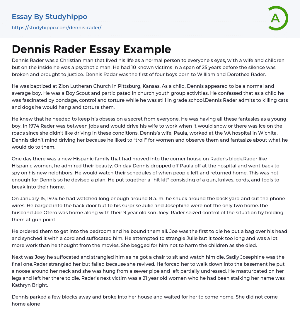 Dennis Rader Essay Example