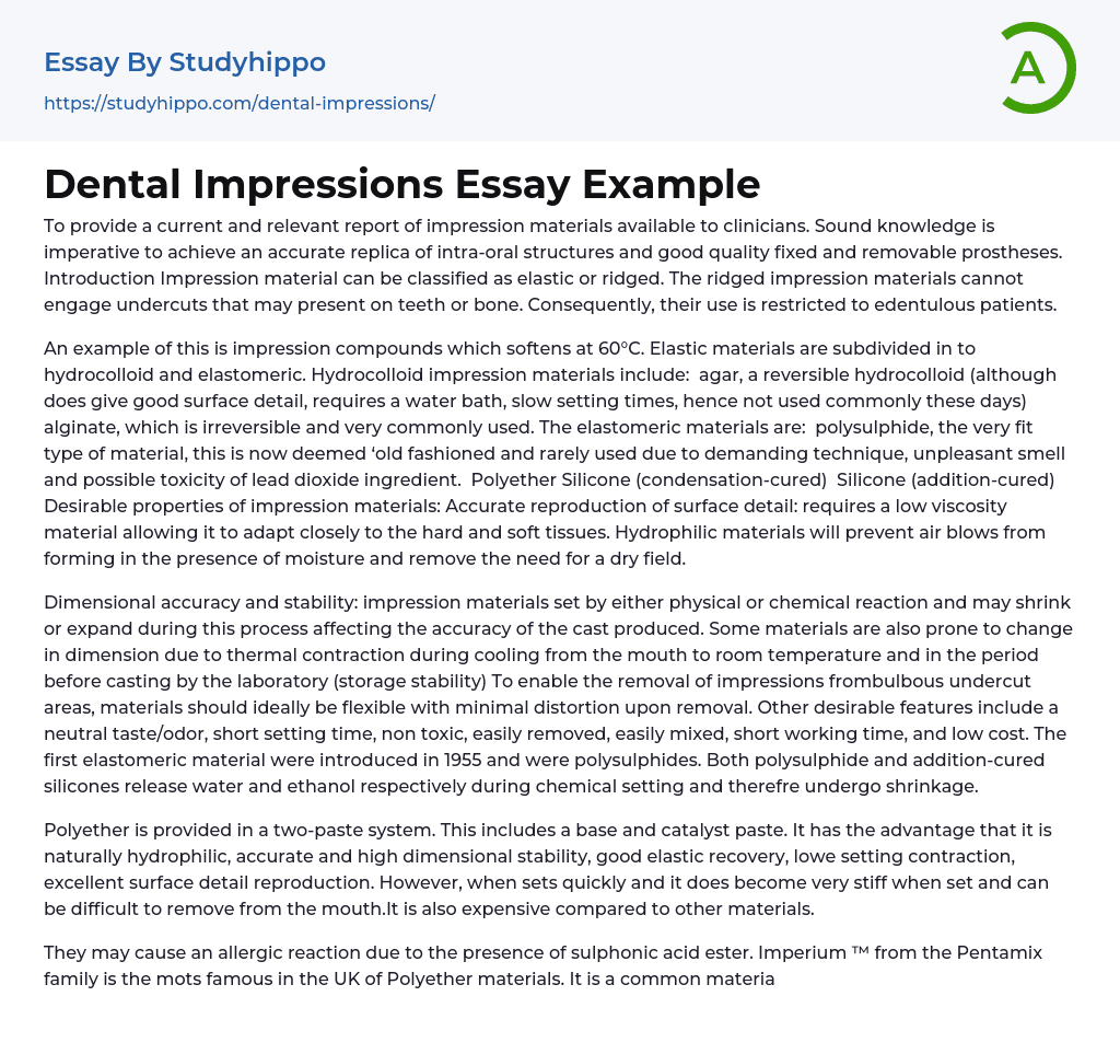 Dental Impressions Essay Example