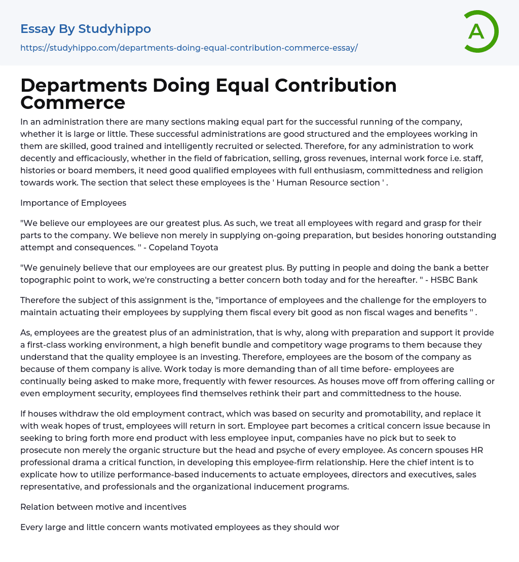 Departments Doing Equal Contribution Commerce Essay Example