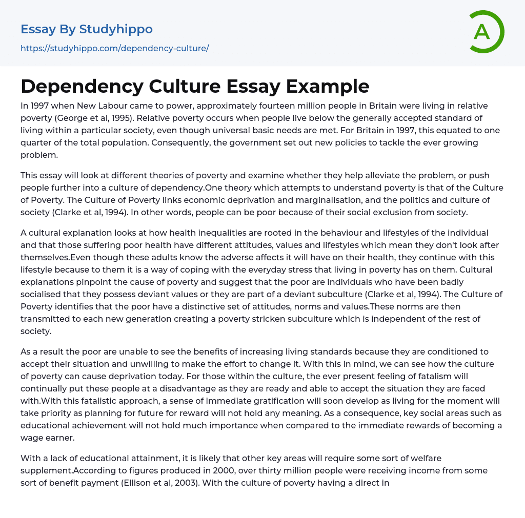 Dependency Culture Essay Example