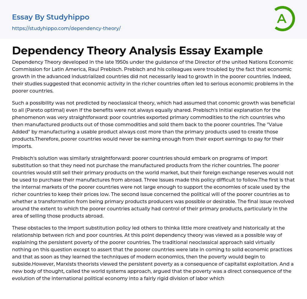 Dependency Theory Analysis Essay Example