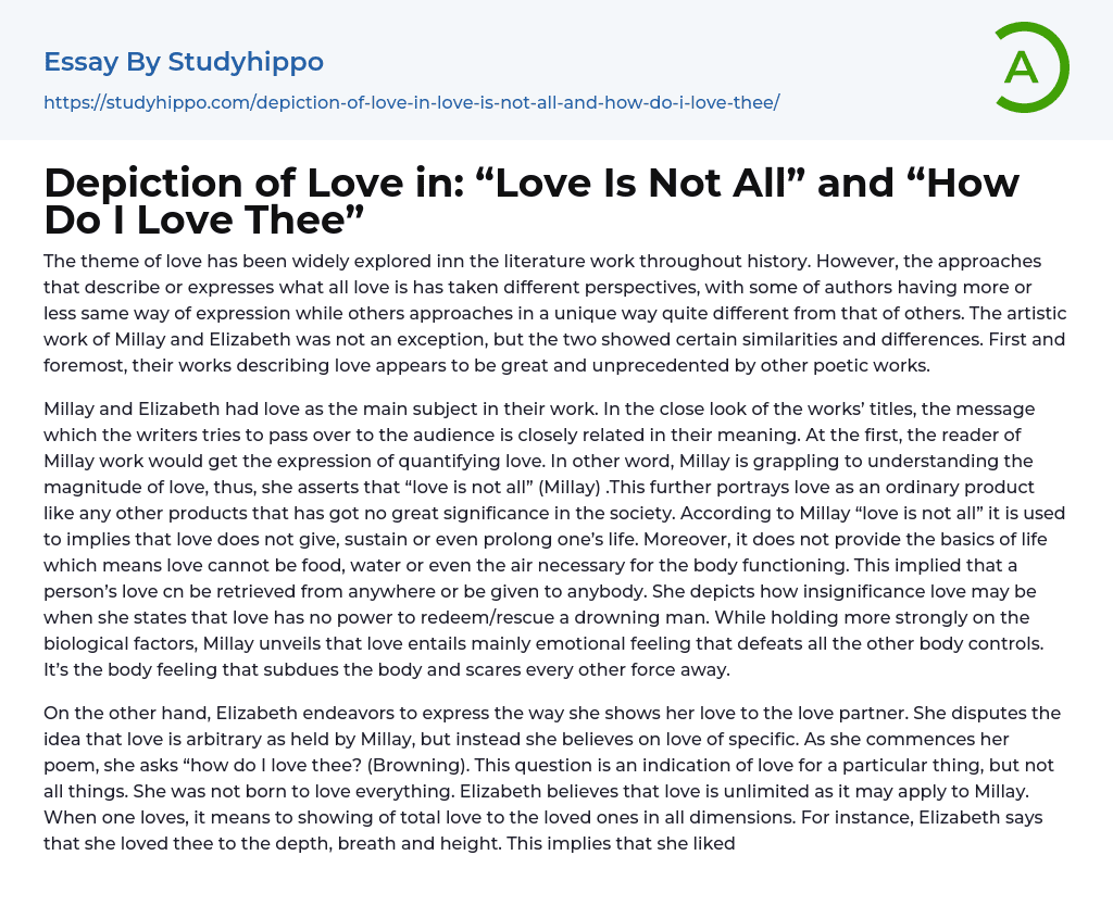 Depiction of Love in: “Love Is Not All” and “How Do I Love Thee” Essay Example