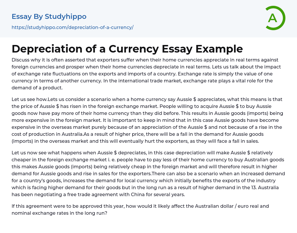Depreciation of a Currency Essay Example