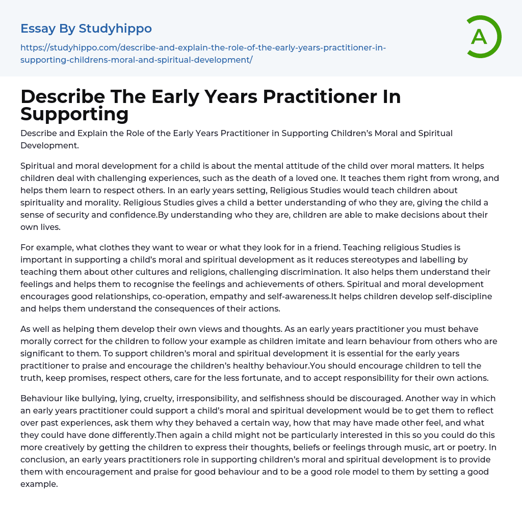 Describe The Early Years Practitioner In Supporting Essay Example