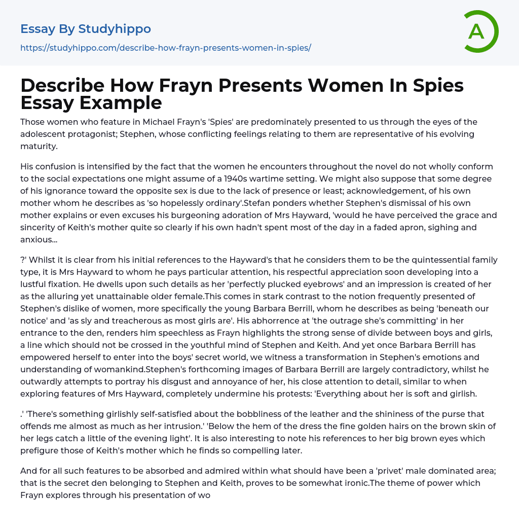 Describe How Frayn Presents Women In Spies Essay Example