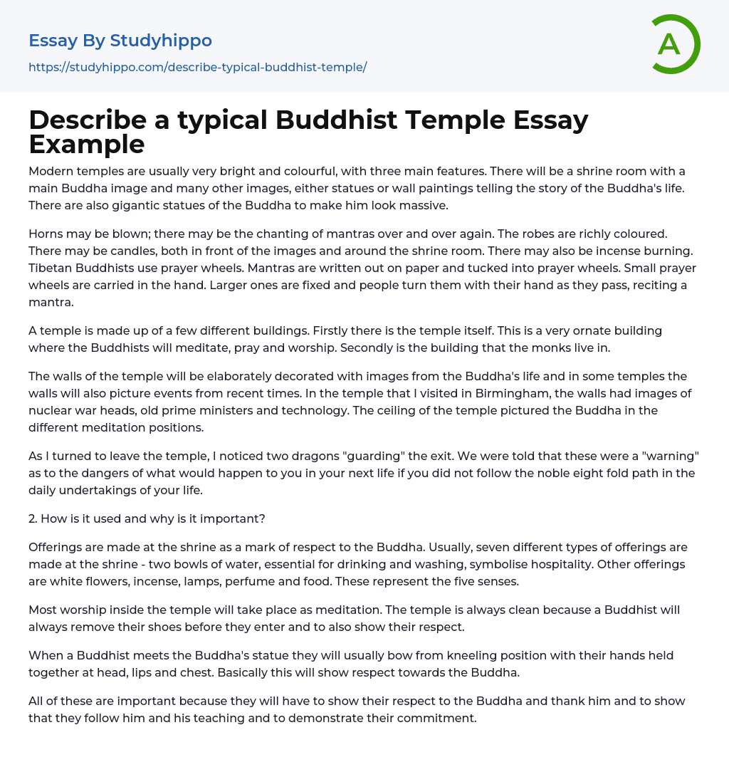 Describe a typical Buddhist Temple Essay Example